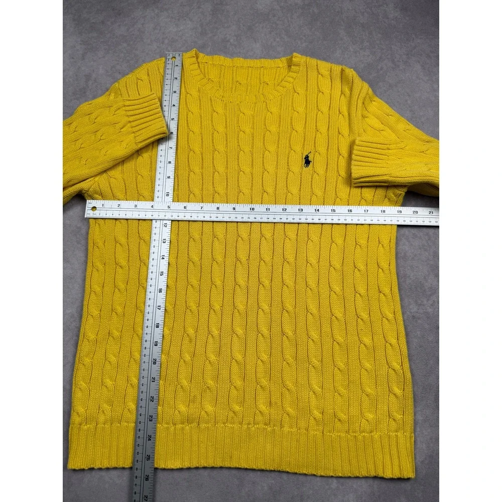 Polo Ralph Lauren Mens S* Yellow Cable Knit Crewneck Sweater Pony Logo Classic